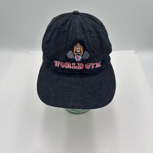 Vintage 1990's World Gym Gorilla Logo Snapback Hat Otto Cap Black Denim Men OSFM